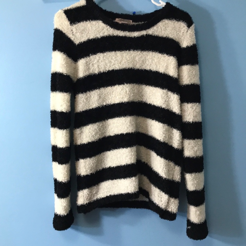 Black and White stripped fuzzy sweater